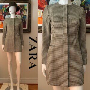Zara NWOT Brown Black Houndstooth Frock Coat Dress